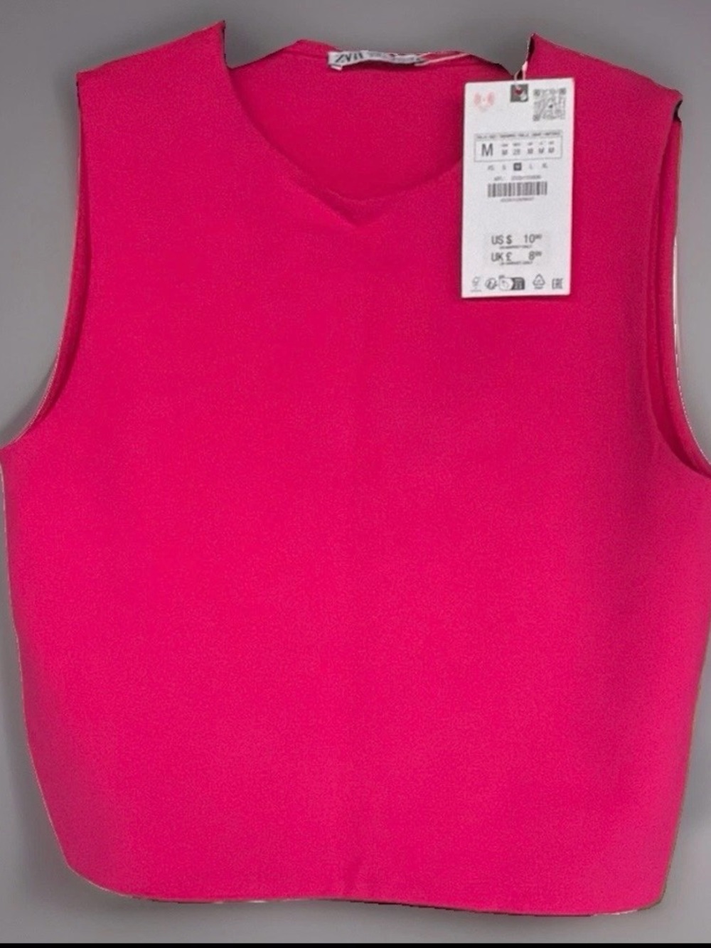 Zara Bright Fuchsia Sleeveless Cropped Tank, M, NWT